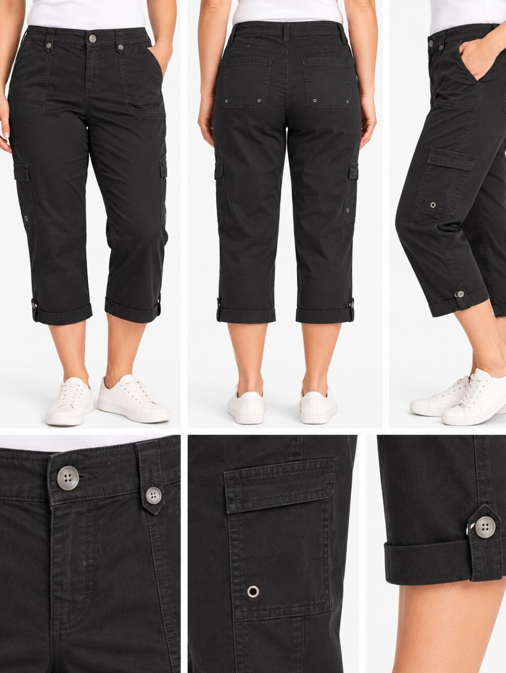 Croft & Barrow Black Stretch Cargo Capri Pants Size 14 Utility Casual